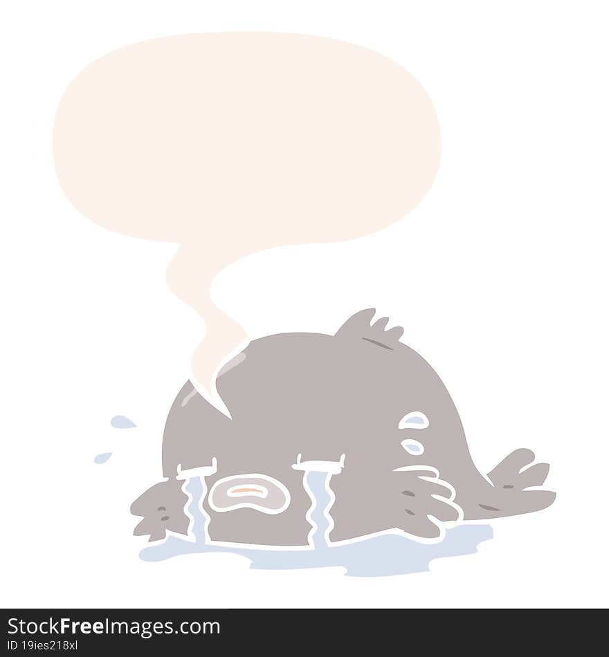 cartoon crying fish and speech bubble in retro style