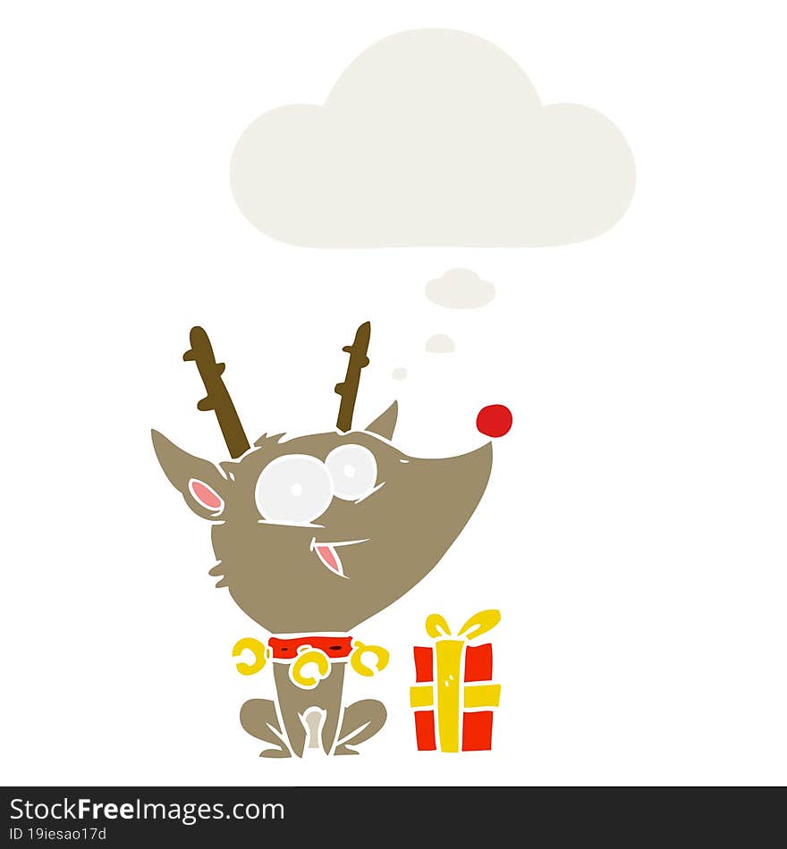 cartoon christmas reindeer and thought bubble in retro style