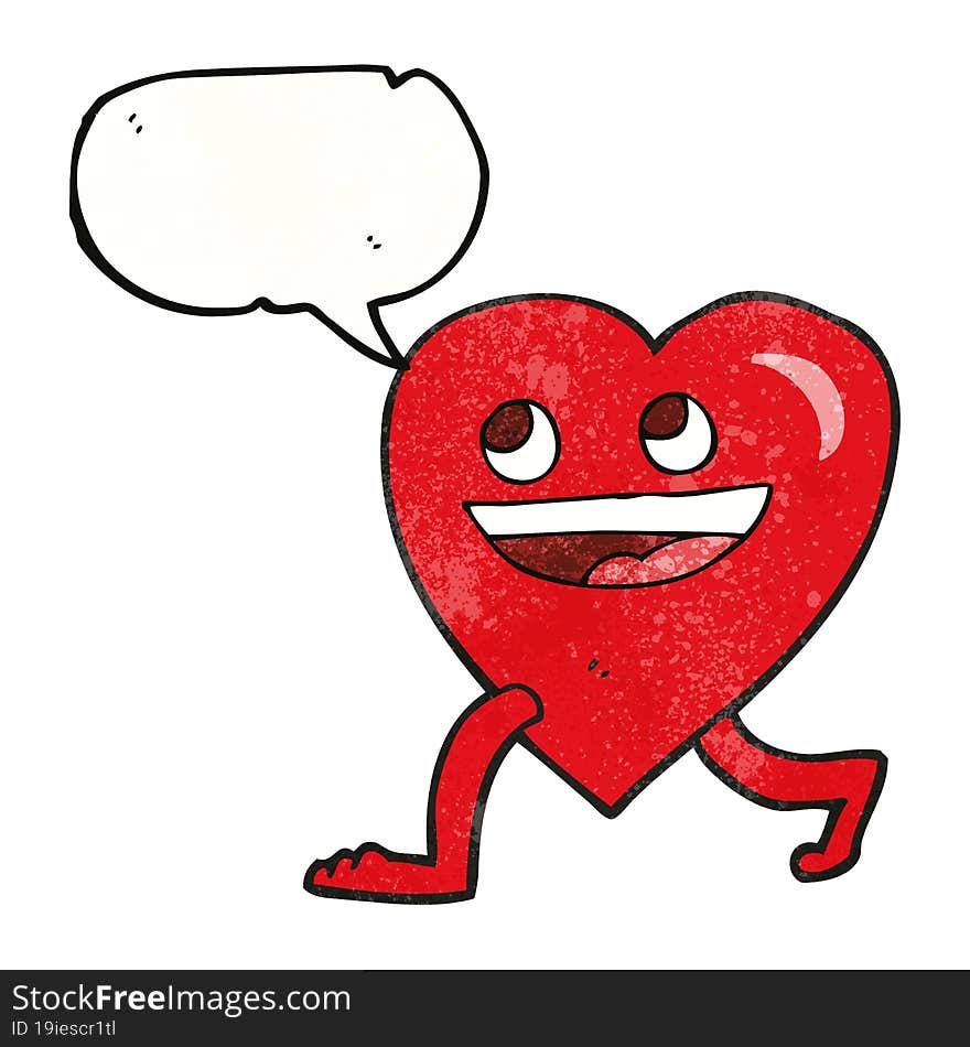 speech bubble textured cartoon walking heart