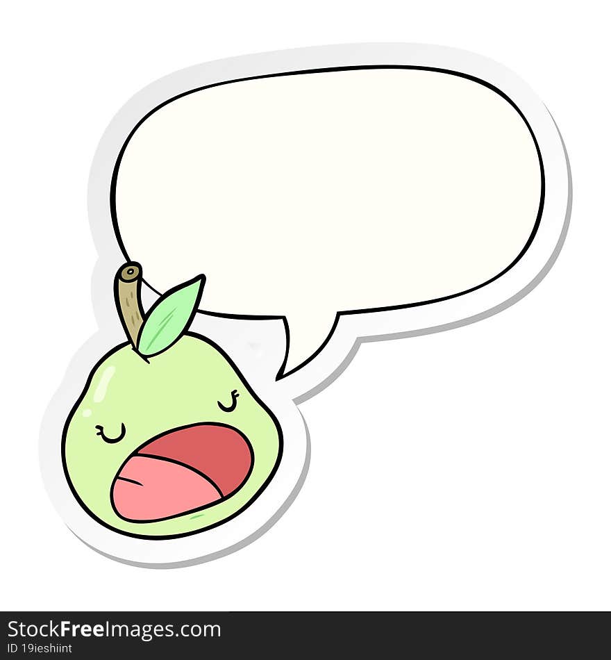 Cute Cartoon Pear And Speech Bubble Sticker