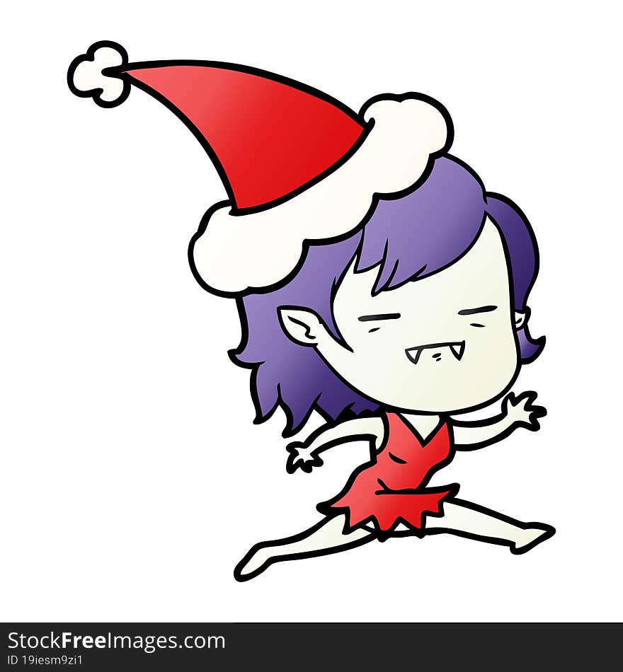 gradient cartoon of a undead vampire girl wearing santa hat