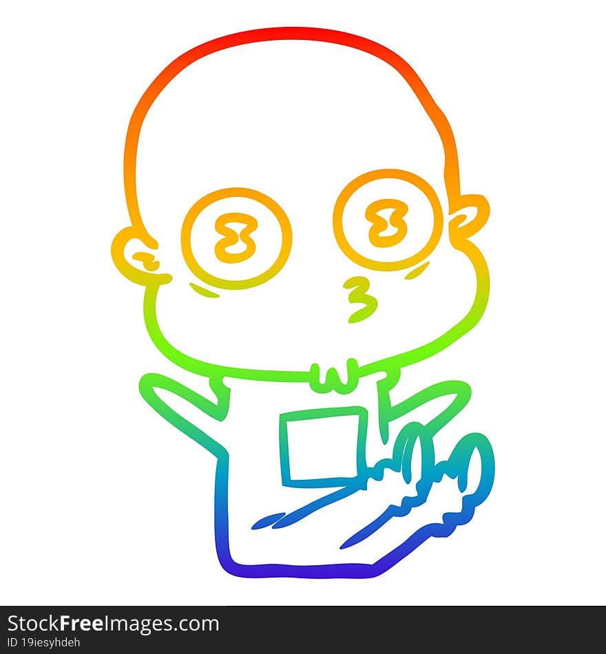 rainbow gradient line drawing cartoon weird bald spaceman