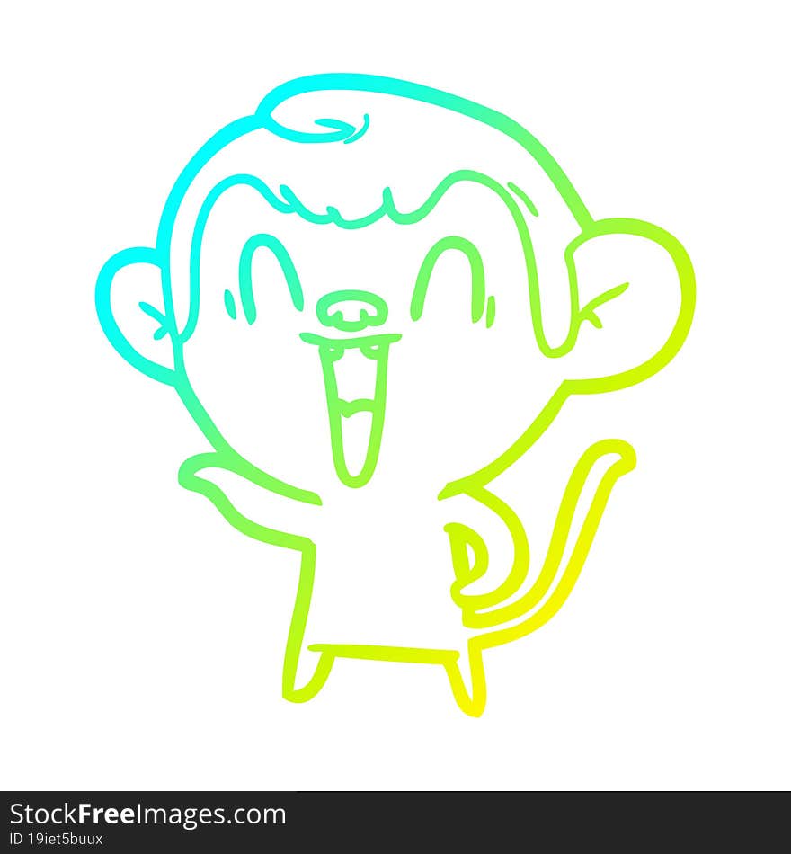 Cold Gradient Line Drawing Cartoon Laughing Monkey