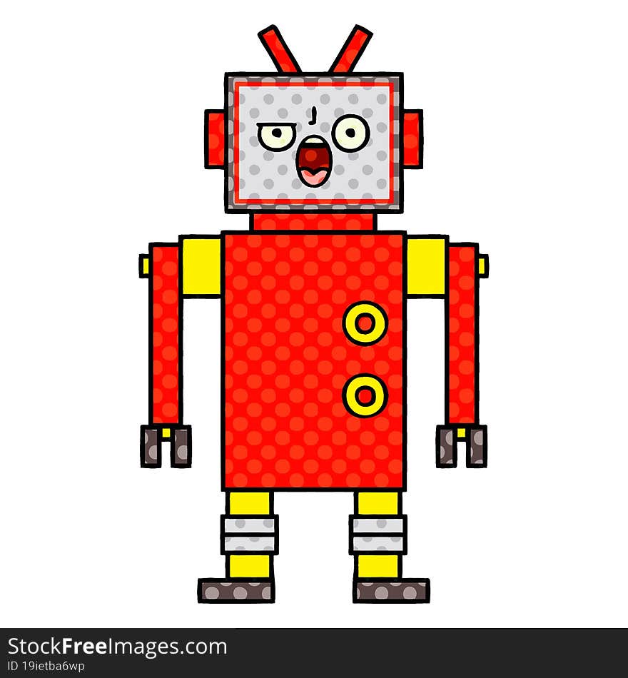 comic book style cartoon angry robot