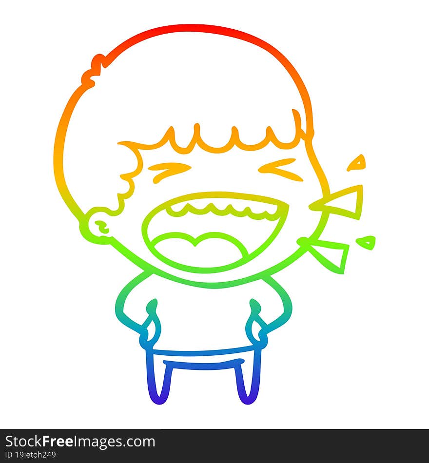 Rainbow Gradient Line Drawing Cartoon Laughing Man