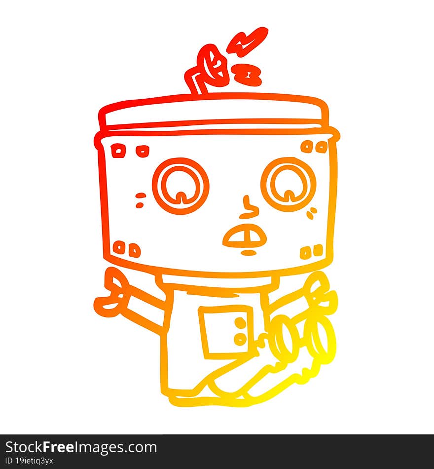 warm gradient line drawing of a cartoon robot