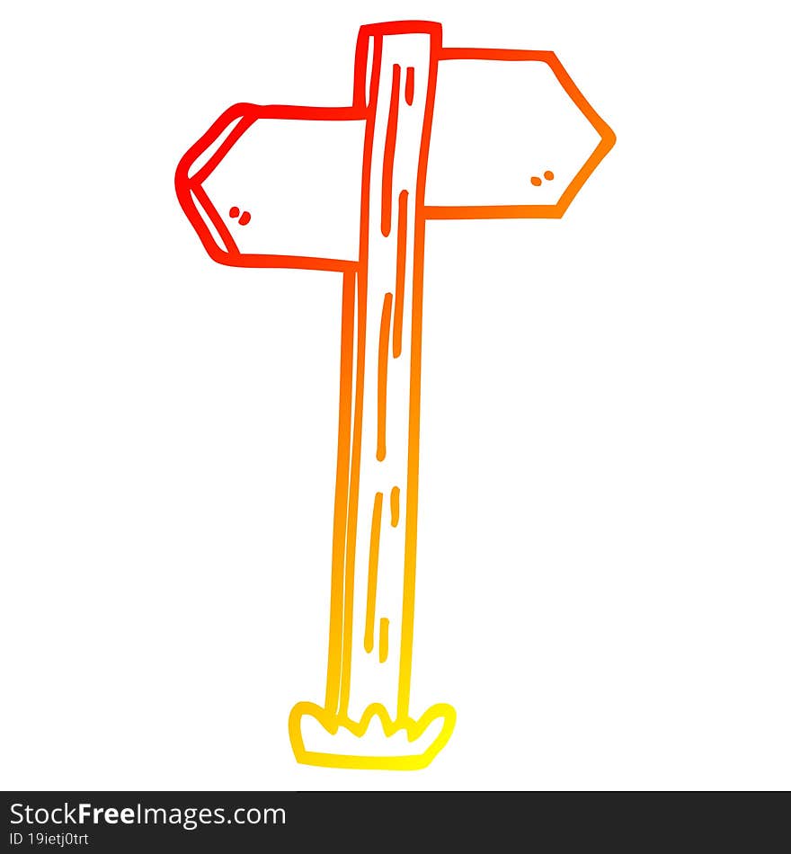 warm gradient line drawing of a cartoon painted direction sign posts