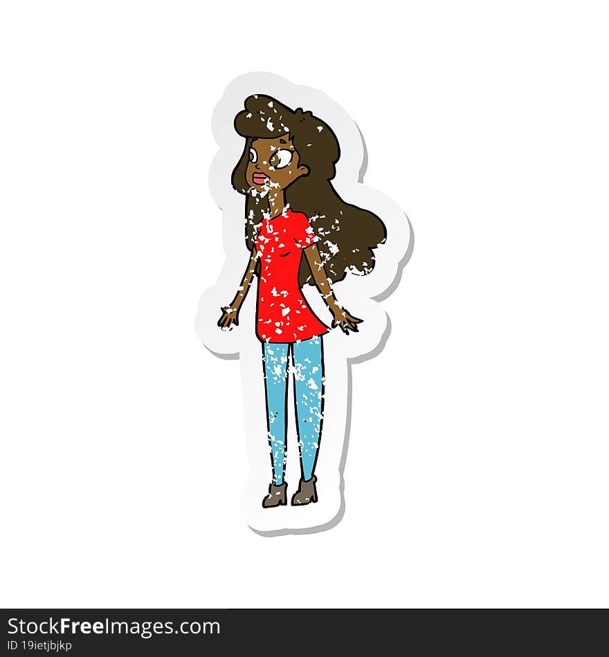 retro distressed sticker of a cartoon pretty girl