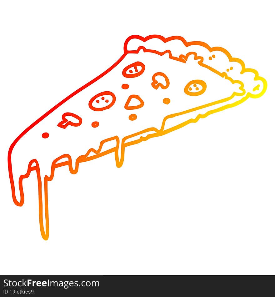 warm gradient line drawing cartoon pizza slice