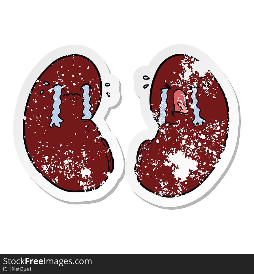 distressed sticker of a cartoon kidneys crying