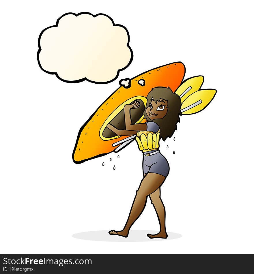 Cartoon Woman Carrying Canoe With Thought Bubble