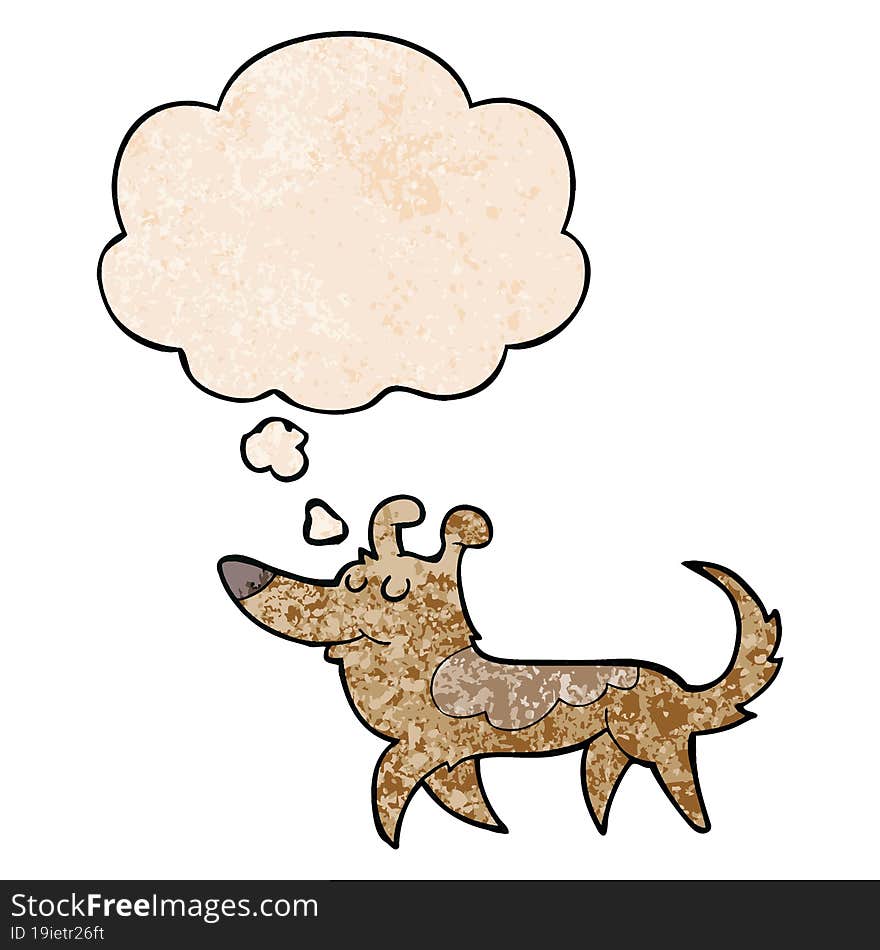 cartoon dog and thought bubble in grunge texture pattern style