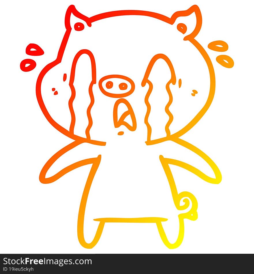 Warm Gradient Line Drawing Crying Pig Cartoon