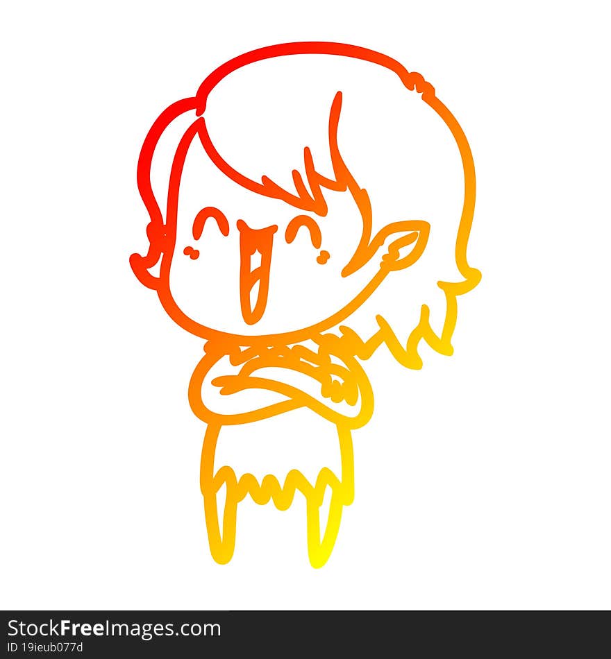 warm gradient line drawing cute cartoon happy vampire girl