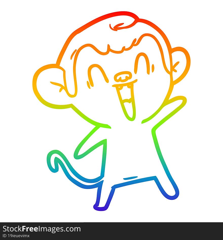 rainbow gradient line drawing of a cartoon laughing monkey