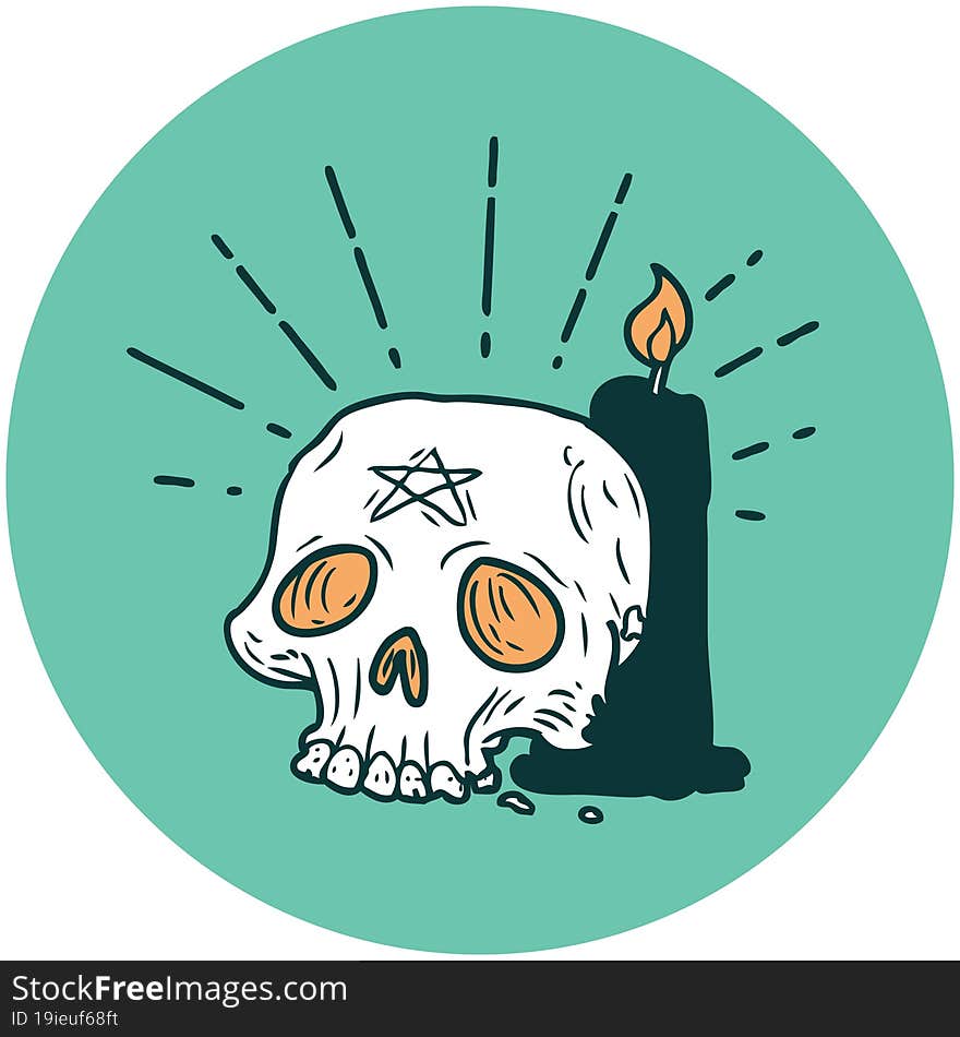 icon of a tattoo style spooky skull and candle