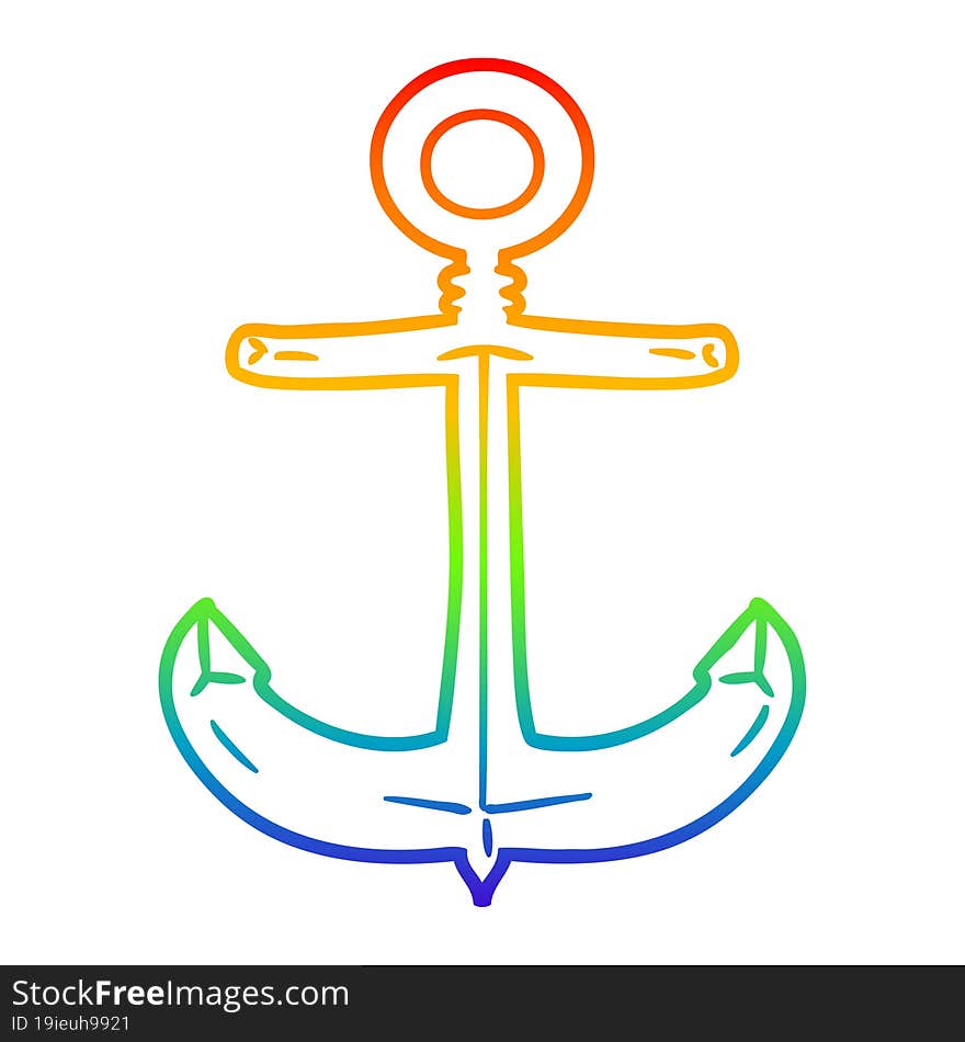 rainbow gradient line drawing of a cartoon anchor