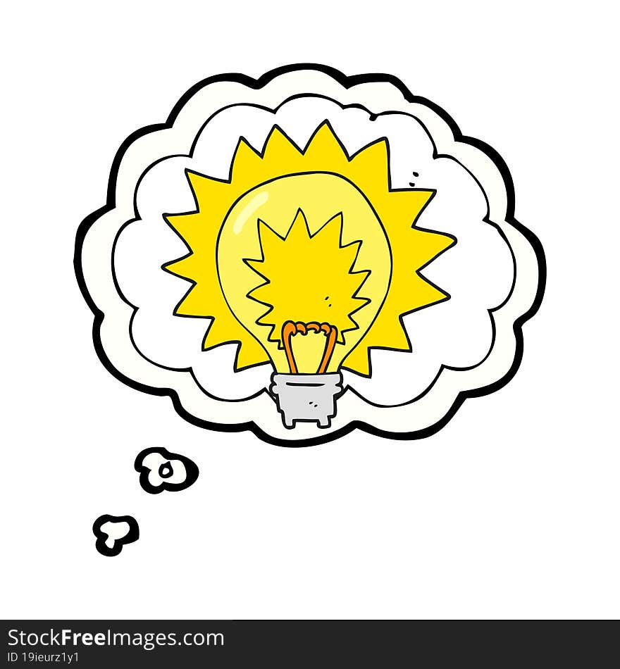 freehand drawn thought bubble cartoon light bulb shining