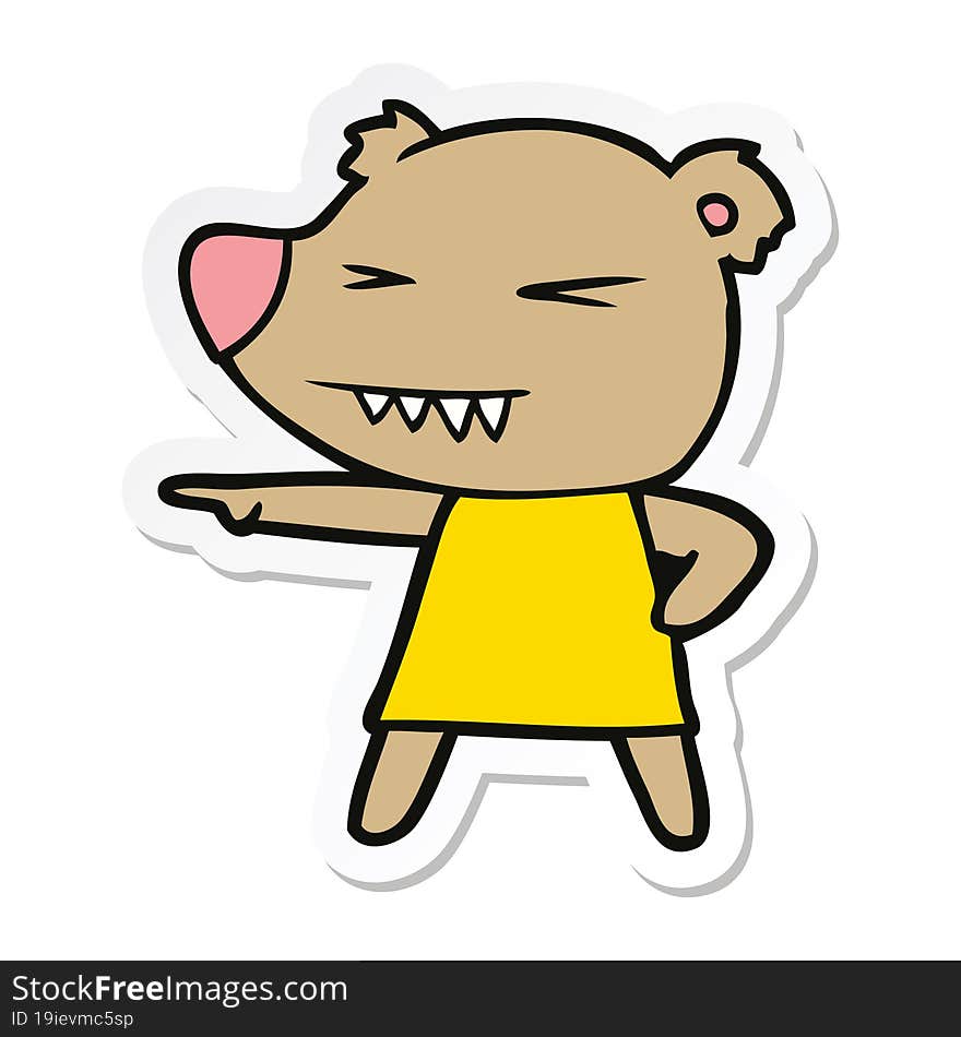 Sticker Of A Pointing Bear Cartoon