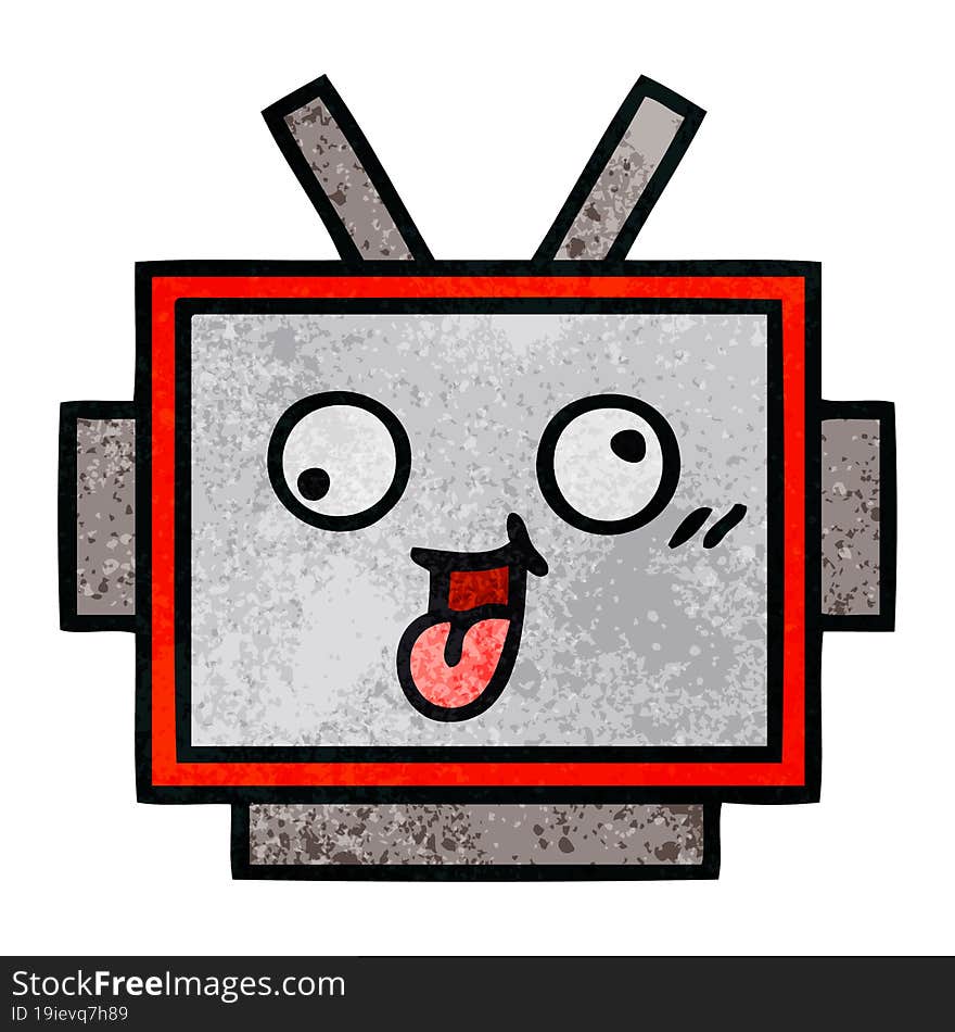 retro grunge texture cartoon of a robot head