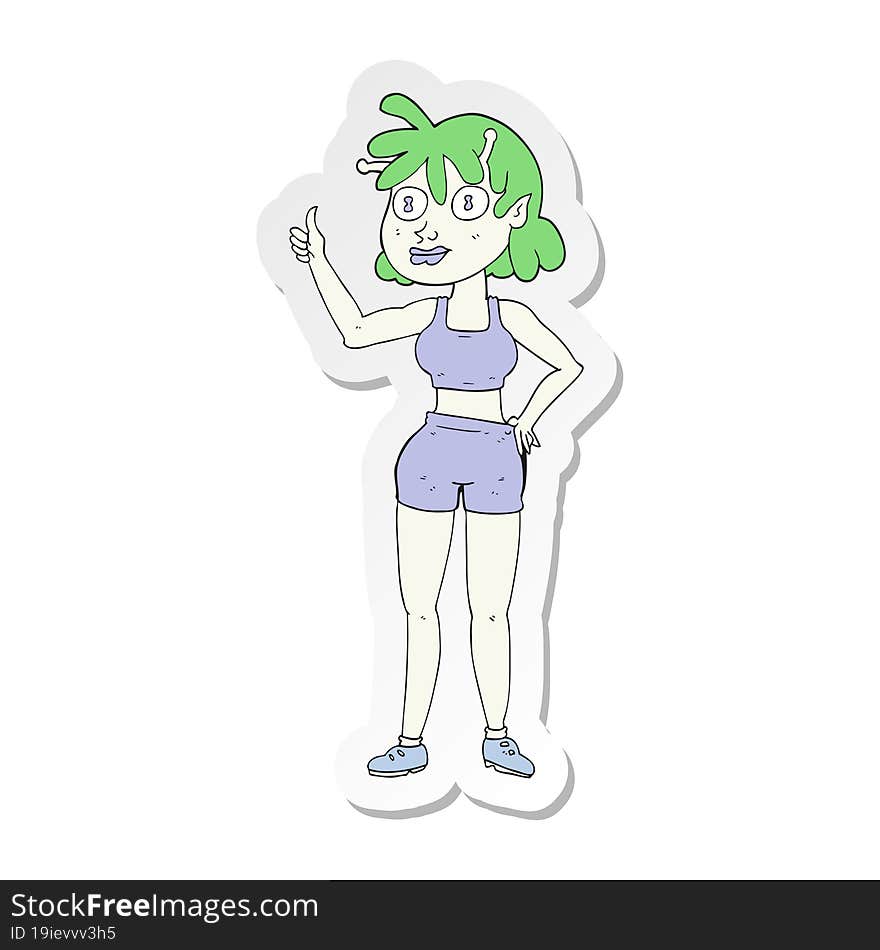 Sticker Of A Cartoon Alien Gym Girl