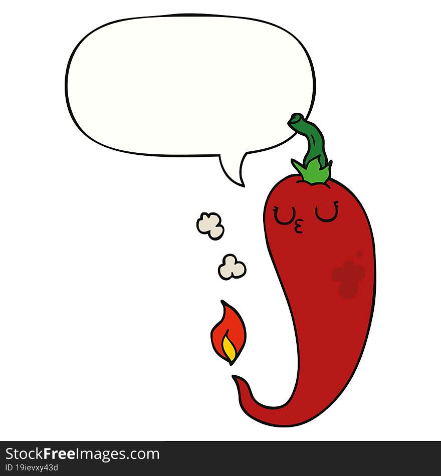 cartoon hot chili pepper and speech bubble