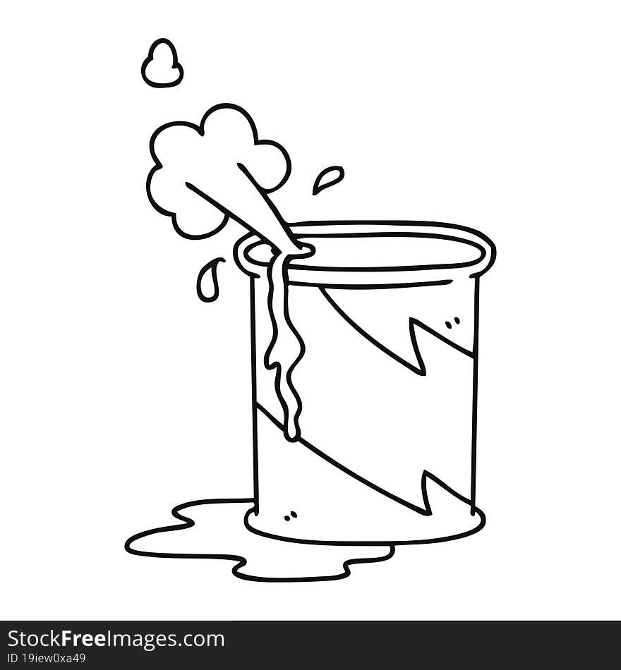 quirky line drawing cartoon exploding oil can