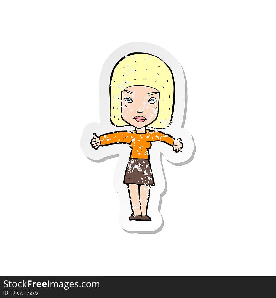 Retro Distressed Sticker Of A Cartoon Woman Giving Thumbs Up Symbol