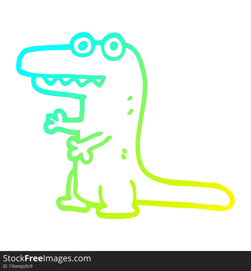 cold gradient line drawing cartoon crazy alligator