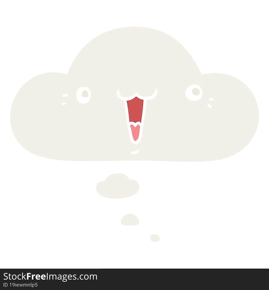 cute cartoon face with thought bubble in retro style