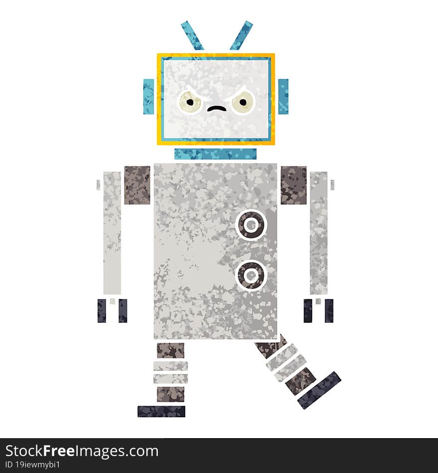 retro illustration style cartoon robot