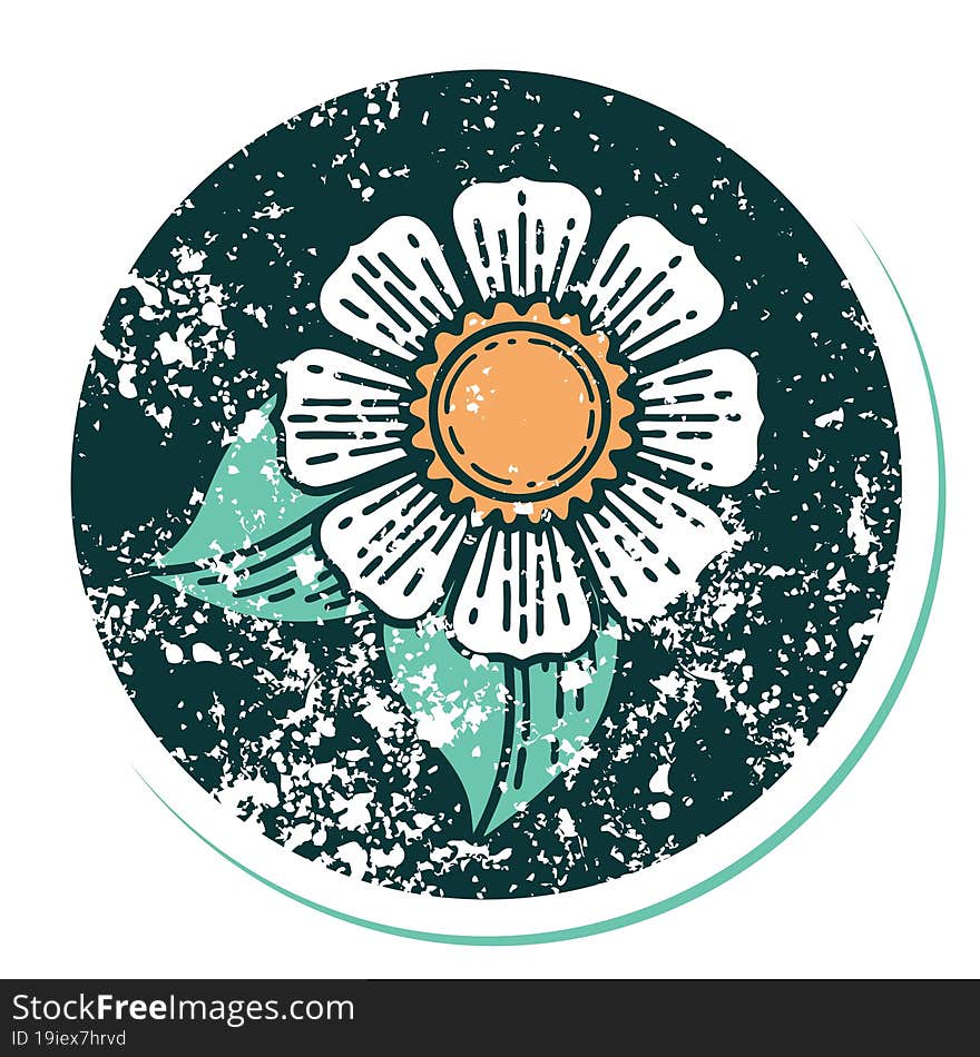 distressed sticker tattoo style icon of a flower