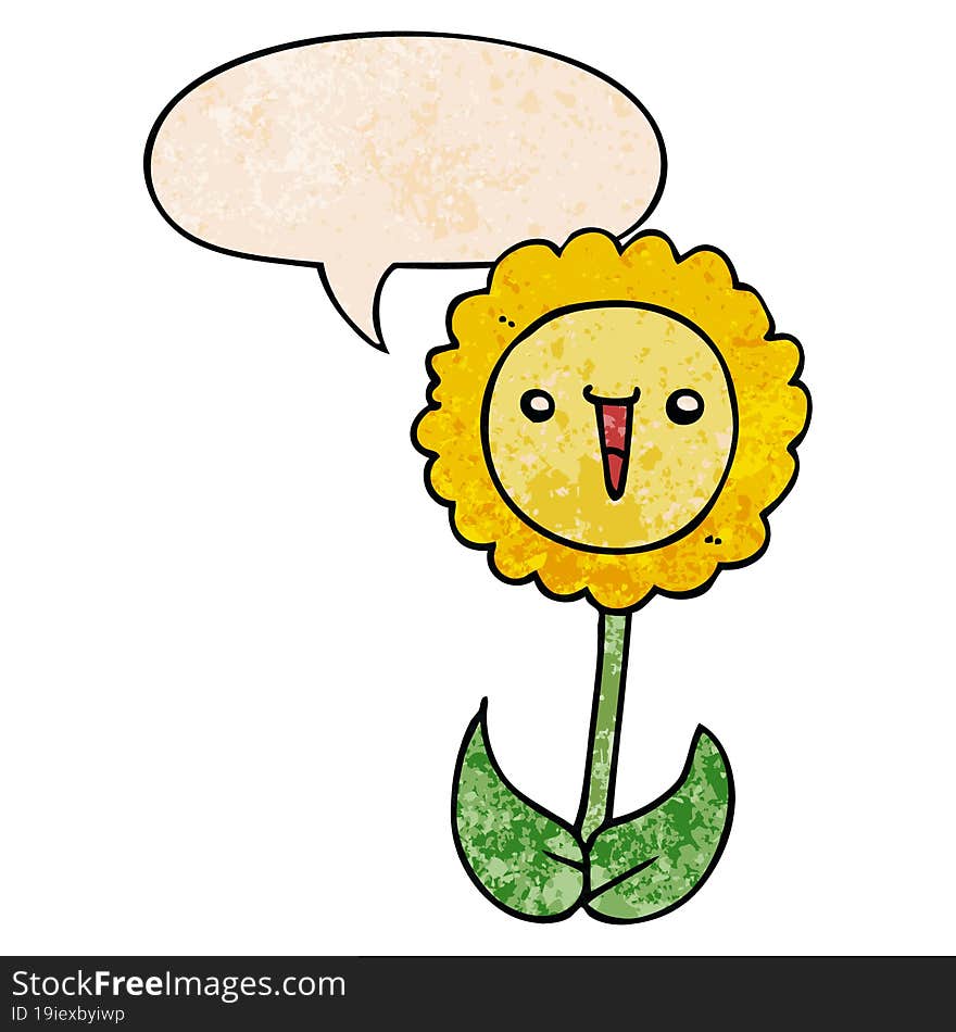 Cartoon Flower And Speech Bubble In Retro Texture Style