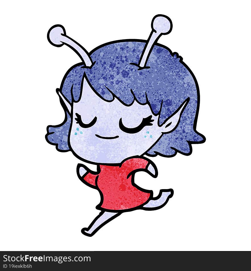 smiling alien girl cartoon running. smiling alien girl cartoon running