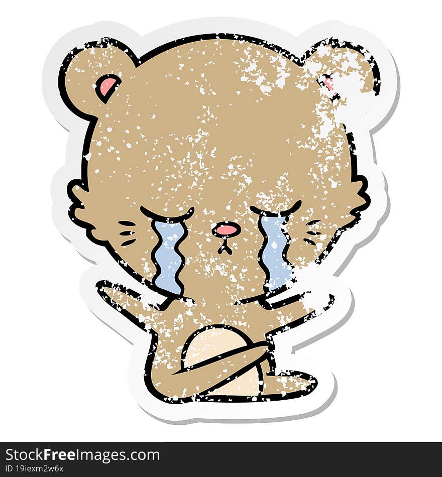 distressed sticker of a crying cartoon bear