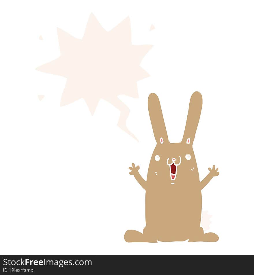 Cartoon Rabbit And Speech Bubble In Retro Style