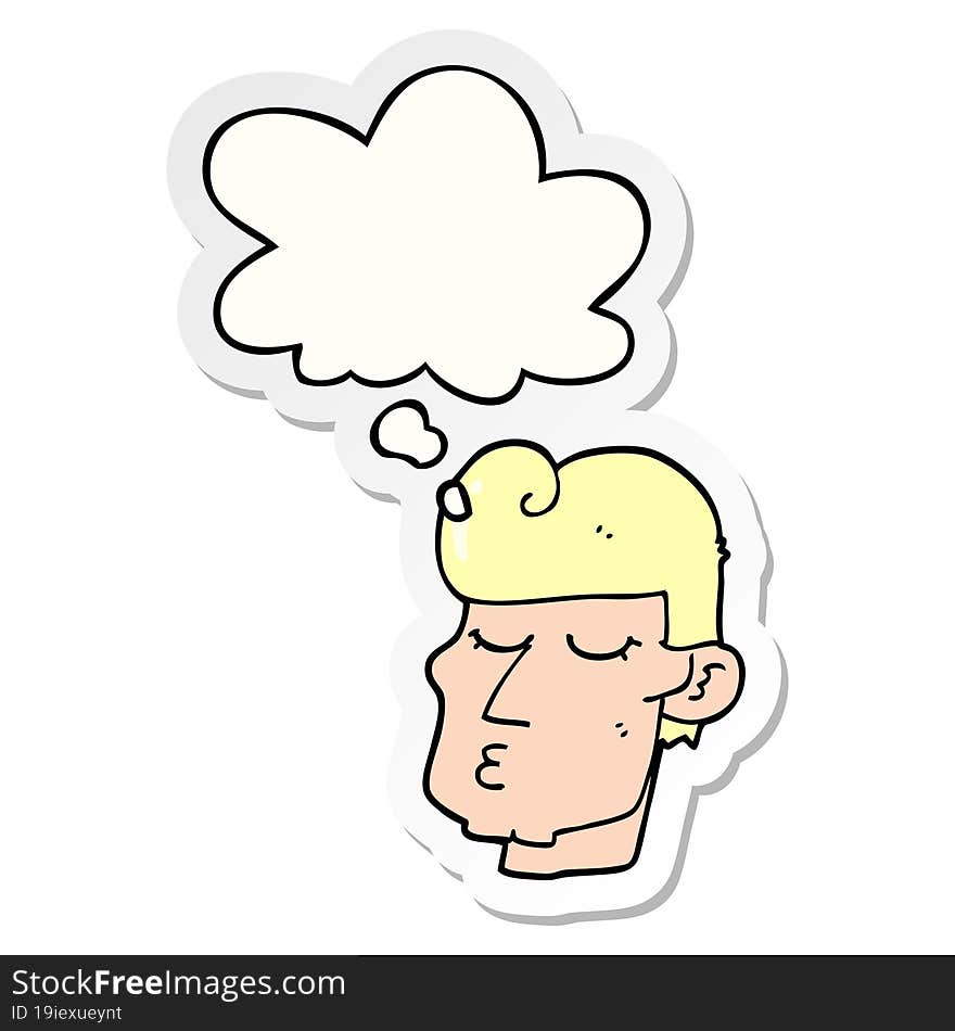 cartoon handsome man with thought bubble as a printed sticker