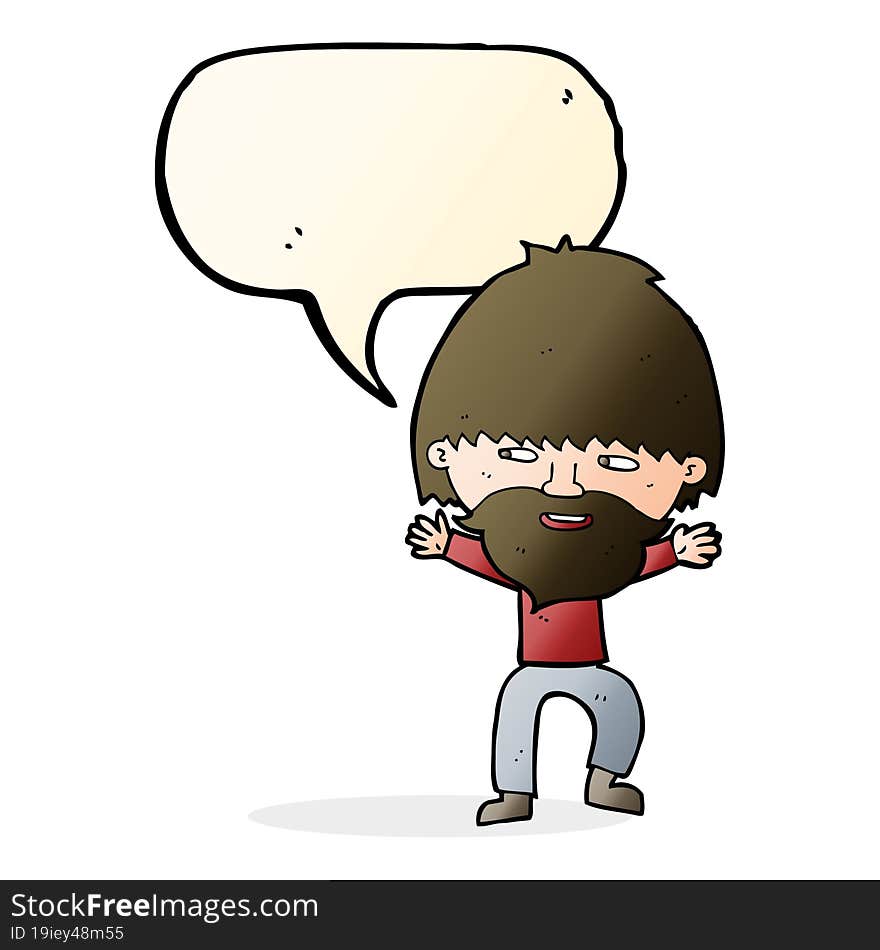 cartoon happy man with beard with speech bubble