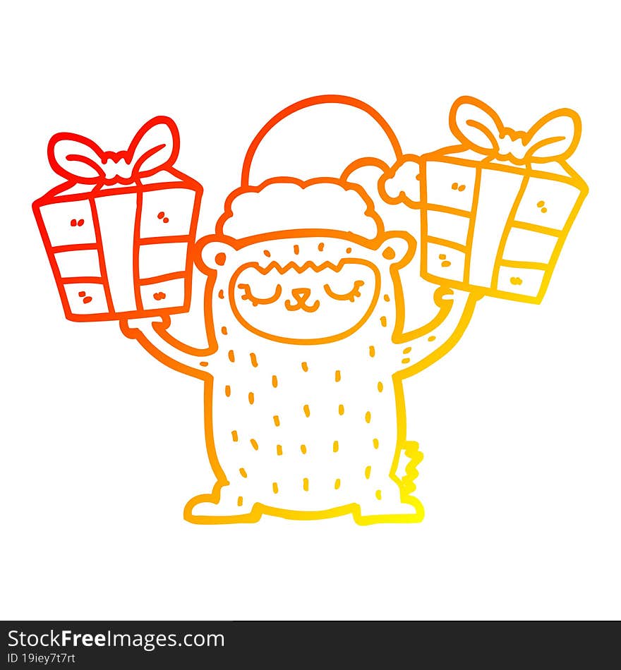 warm gradient line drawing cartoon christmas bear