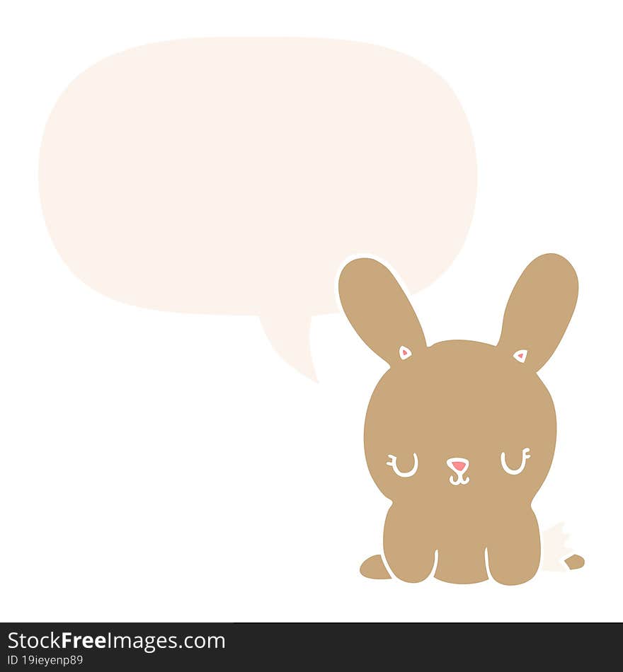 cute cartoon rabbit with speech bubble in retro style