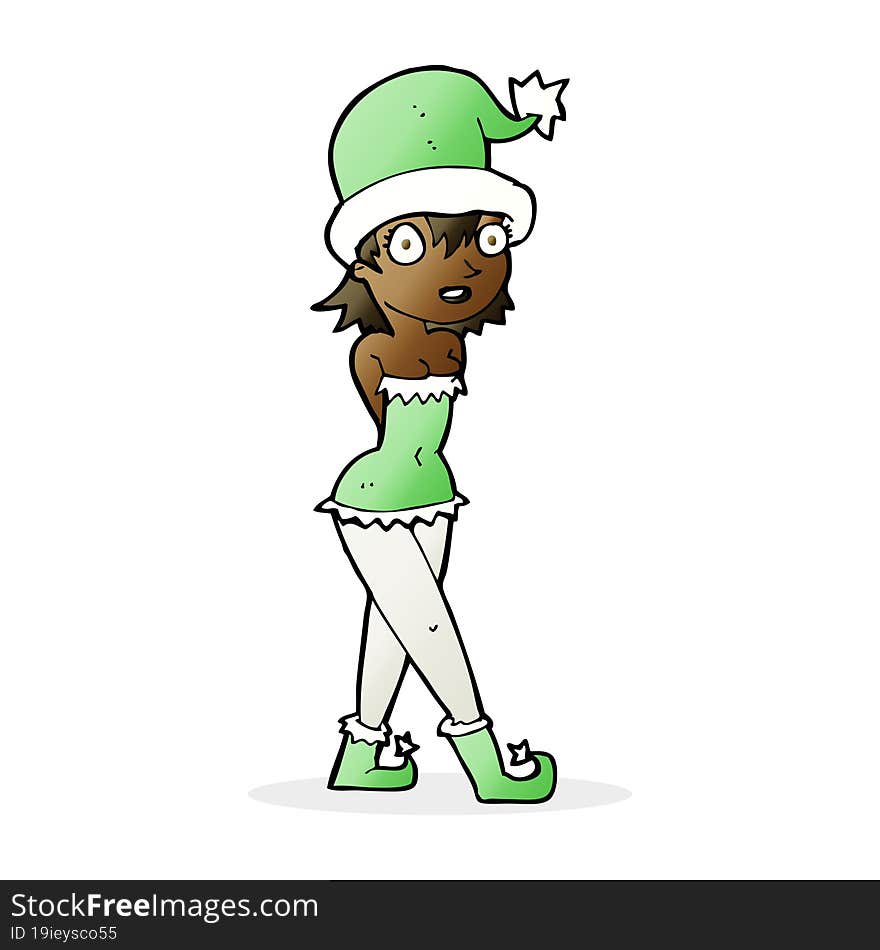 cartoon woman in christmas elf costume