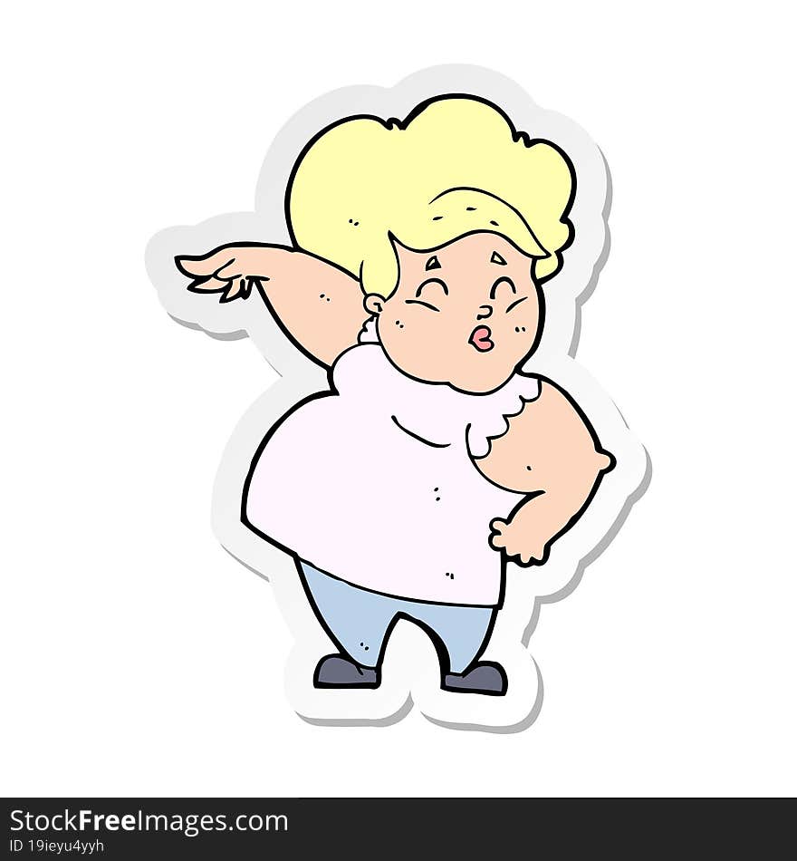 Sticker Of A Cartoon Happy Overweight Lady