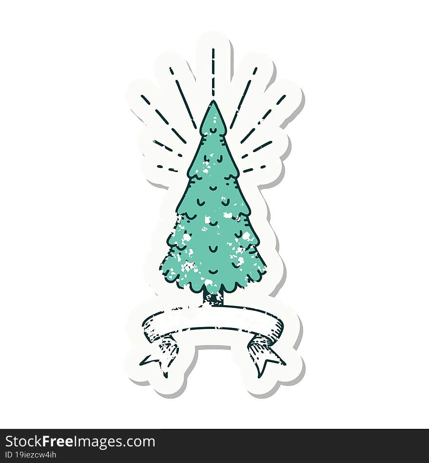 grunge sticker of tattoo style pine tree