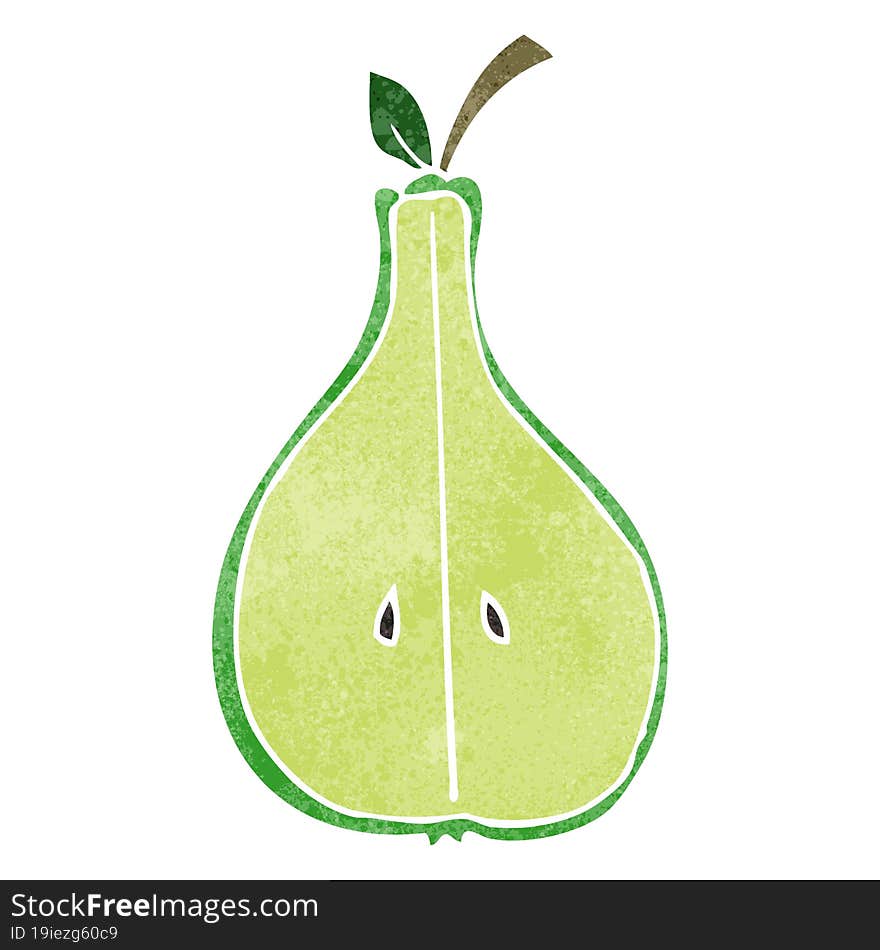 freehand retro cartoon half pear