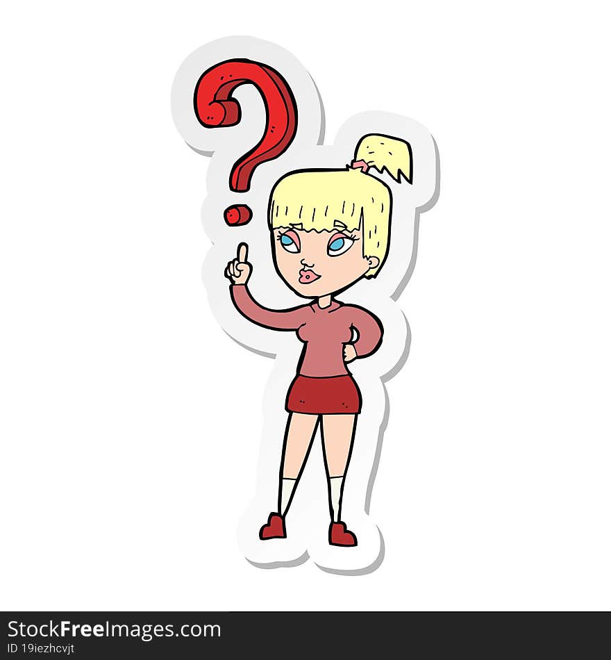 Sticker Of A Cartoon Woman With Question