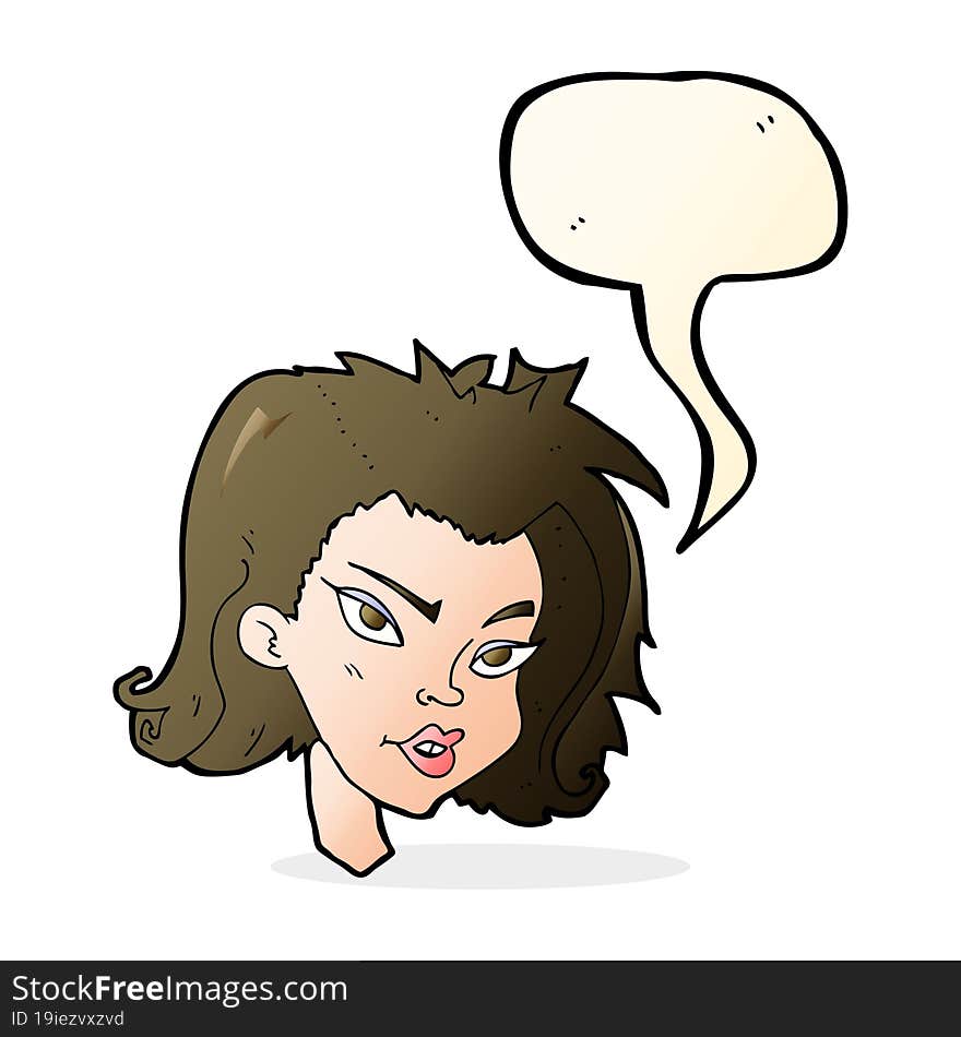 cartoon female face with speech bubble