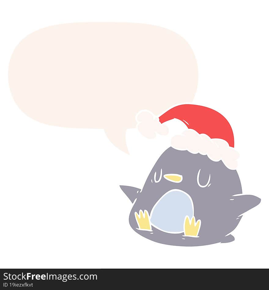 Cute Cartoon Penguin And Speech Bubble In Retro Style