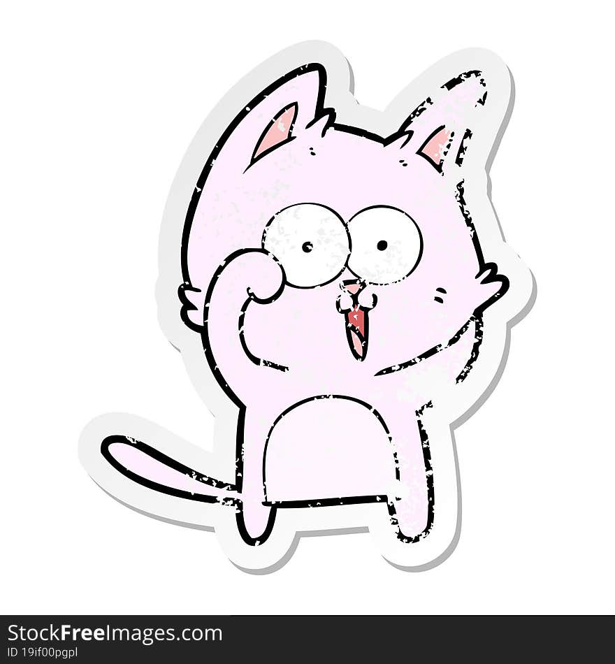 distressed sticker of a funny cartoon cat