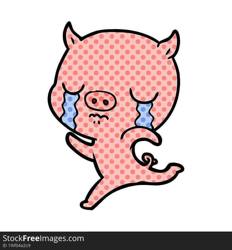 cartoon running pig crying. cartoon running pig crying