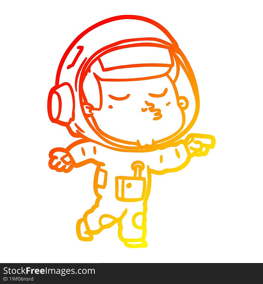 Warm Gradient Line Drawing Cartoon Confident Astronaut